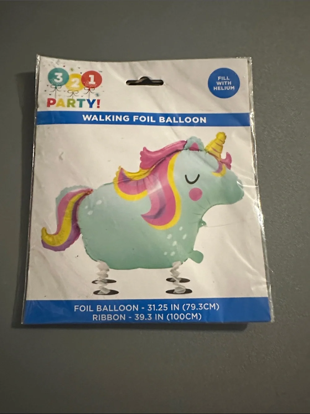 3 2 1 Party! Mint Unicorn Walking Foil Balloon - Helium-Ready